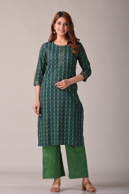 Kannahi Women Printed Straight Kurta(Green)