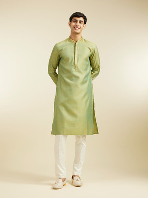 DIWAS by Manyavar Men Self Design Straight Kurta(Green)