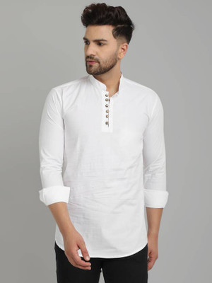 Tap in Men Solid Straight Kurta(White)