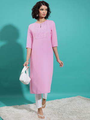 KETCH Women Self Design Straight Kurta(Pink)