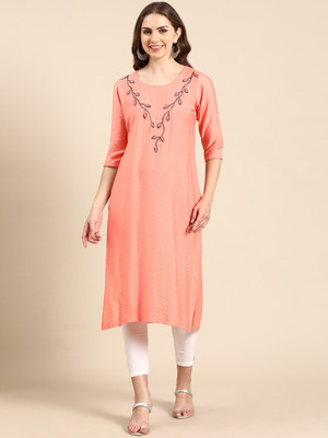 SHOWOFFFF Women Printed Straight Kurta(Pink)