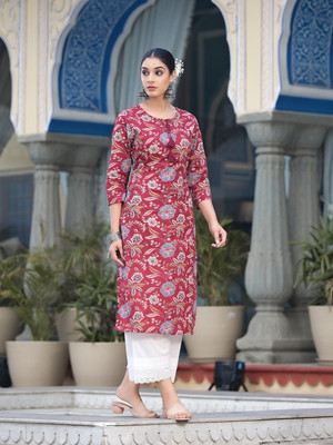 Varanga Women Printed Straight Kurta(Maroon)