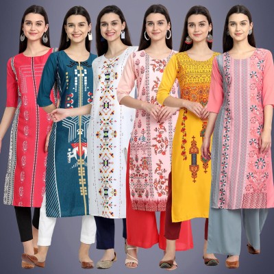 EthnicBasket Women Printed Straight Kurta(Multicolor)