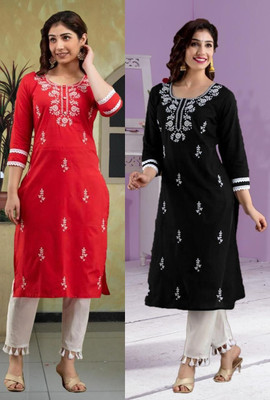 SISTO Women Chikan Embroidery A-line Kurta(Multicolor)