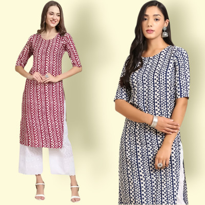 HouseOfCommon Women Printed, Striped Straight Kurta(Multicolor)
