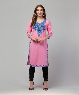 CROWN KING GARMENTS Women Embroidered Straight Kurta(Pink)