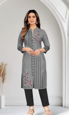 AURABLISS Women Embroidered A-line Kurta(Grey)