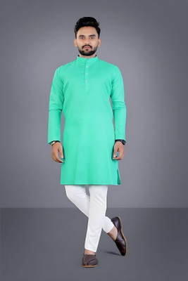 OmakarENT Men Printed Straight Kurta(Light Green)