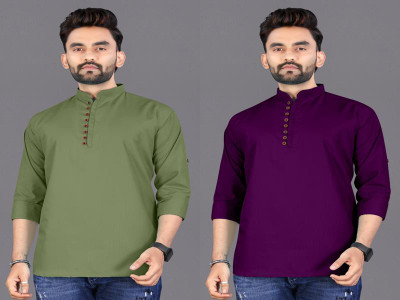 click n buy Men Solid Straight Kurta(Green, Purple)