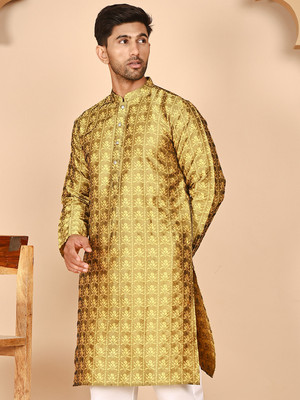 Anouk Rustic Men Printed Straight Kurta(Yellow)