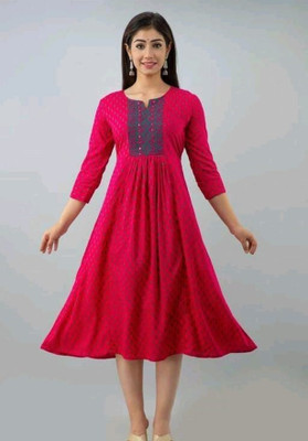 ETHNICSTORE Women Printed Anarkali Kurta(Red)