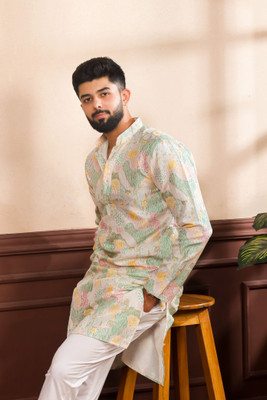 Koshin Men Printed Straight Kurta(Multicolor)