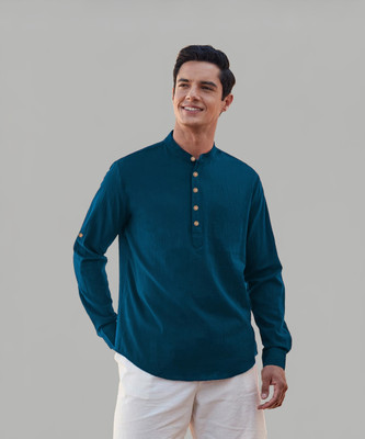 UNIFAV Men Solid Straight Kurta(Blue)