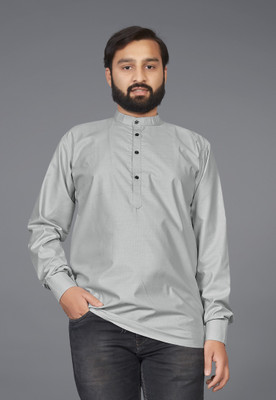 Madinat Men Solid Straight Kurta(Grey)