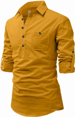 Apektra Men Solid A-line Kurta(Yellow)