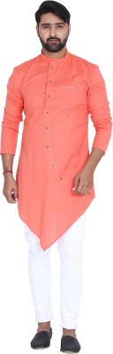 KiEZ FASHION Men Solid Asymmetric Kurta(Orange)