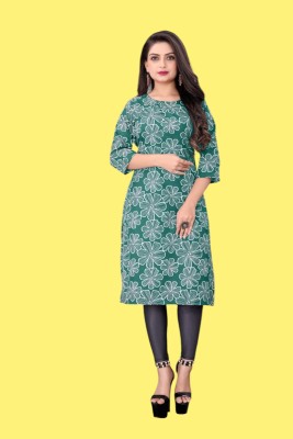 STYLESTATEMENT Women Printed Straight Kurta(Green)