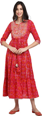 VihaanExim Women Embroidered Anarkali Kurta(Pink)