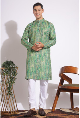 khaddarvas Men Printed A-line Kurta(Green)