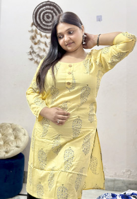 fashoraa Women Printed, Floral Print A-line Kurta(Yellow)