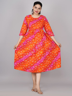 Tanisha Women Printed Anarkali Kurta(Orange)