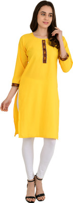 DOZZER Women Solid Straight Kurta(Yellow)