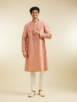 DIWAS by Manyavar Men Self Design Straight Kurta(Orange)