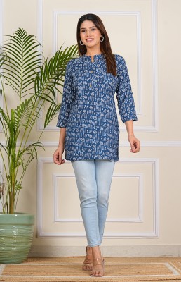 AARTI FASHION Women Printed A-line Kurta(Blue, White)