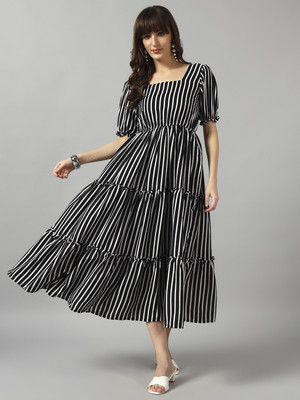 Krunal Raiyani Women Fit and Flare White Midi/Calf Length Dress