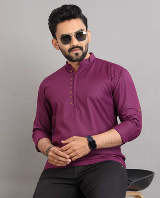 Nnc Men Solid Straight Kurta(Purple)