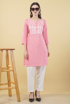 Parth Creation Women Embroidered A-line Kurta(Pink)