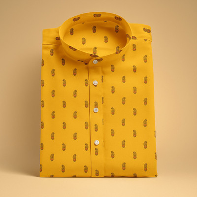 Z zedup Men Printed Straight Kurta(Yellow)