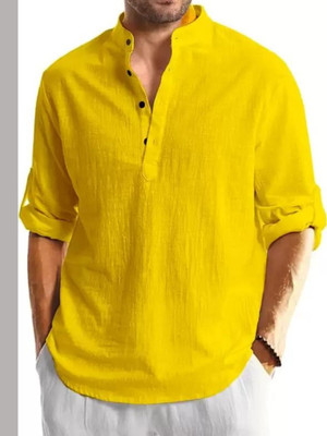 Classycollar Men Solid A-line Kurta(Yellow)