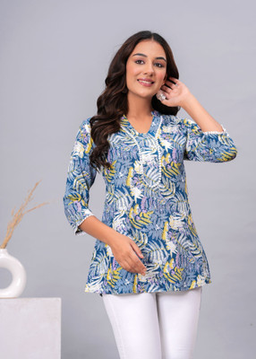 AbhiEthnic Women Printed A-line Kurta(Grey)