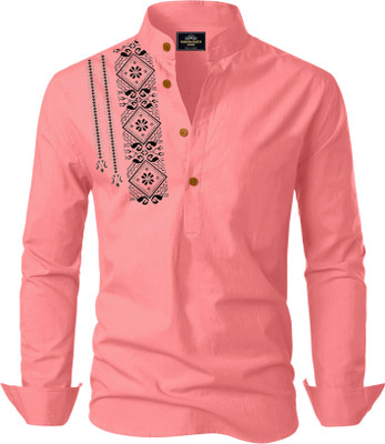 Kavyangle Creation Men Printed Straight Kurta(Pink)