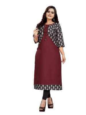 Lerkiza Women Printed Straight Kurta(Maroon)