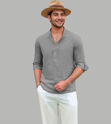 UNIFAV Men Solid Straight Kurta(Grey)