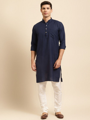 Rajubhai Hargovindas Men Solid Straight Kurta(Dark Blue)