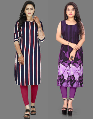 maruti fab Women Striped A-line Kurta(Purple)