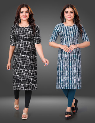 Tashvi Creation Women Printed Straight Kurta(Light Blue)