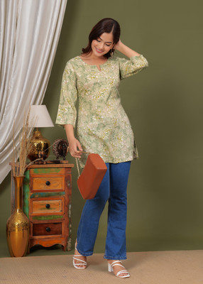 Shree shyam Women Printed Straight Kurta(Green)
