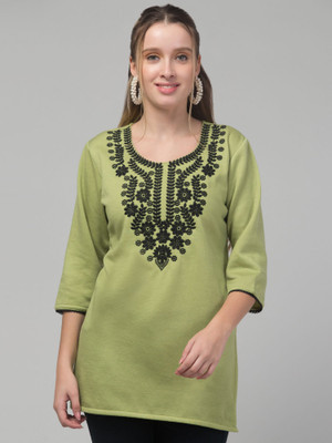 STYLE PREZONE Women Embroidered Straight Kurta(Light Green)
