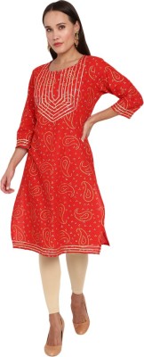 V-MART Women Printed A-line Kurta(Red)