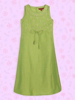 House of Pataudi Girls Embroidered A-line Kurta(Light Green)