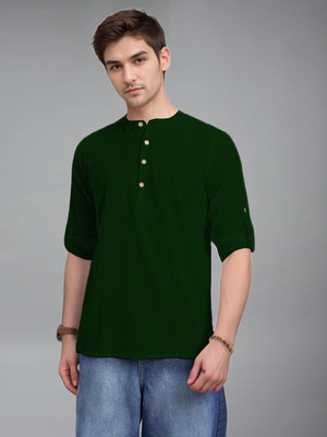 Navkanj Men Solid Straight Kurta(Dark Green)