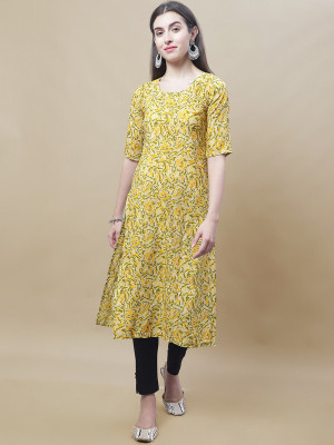 EthnicBasket Women Printed A-line Kurta(Yellow)