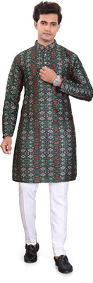 ARAHAMFASHION Men Printed Straight Kurta(Black)