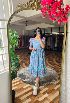 IRONIC CREATION Women Fit and Flare Blue Midi/Calf Length Dress