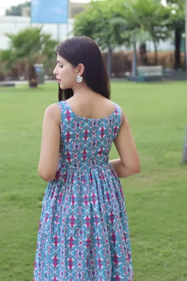 SAVIJA Women Printed Anarkali Kurta(Blue)