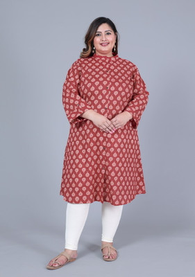 ShopGlobal Women Floral Print A-line Kurta(Maroon)